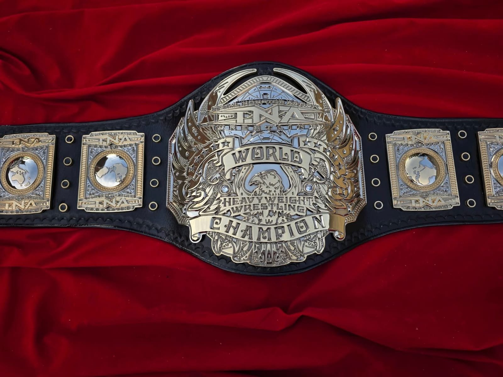 al_2 Premium CNC 3D TNA World Heavyweight Championship Belt Adult Size 4MM 24K Gold Dual Real Leather Hand Tooling - Image 2