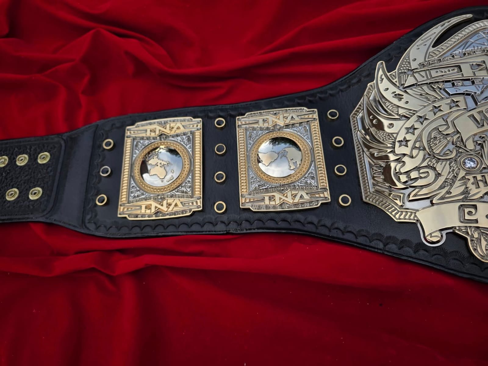 al_4 Premium CNC 3D TNA World Heavyweight Championship Belt Adult Size 4MM 24K Gold Dual Real Leather Hand Tooling - Image 4