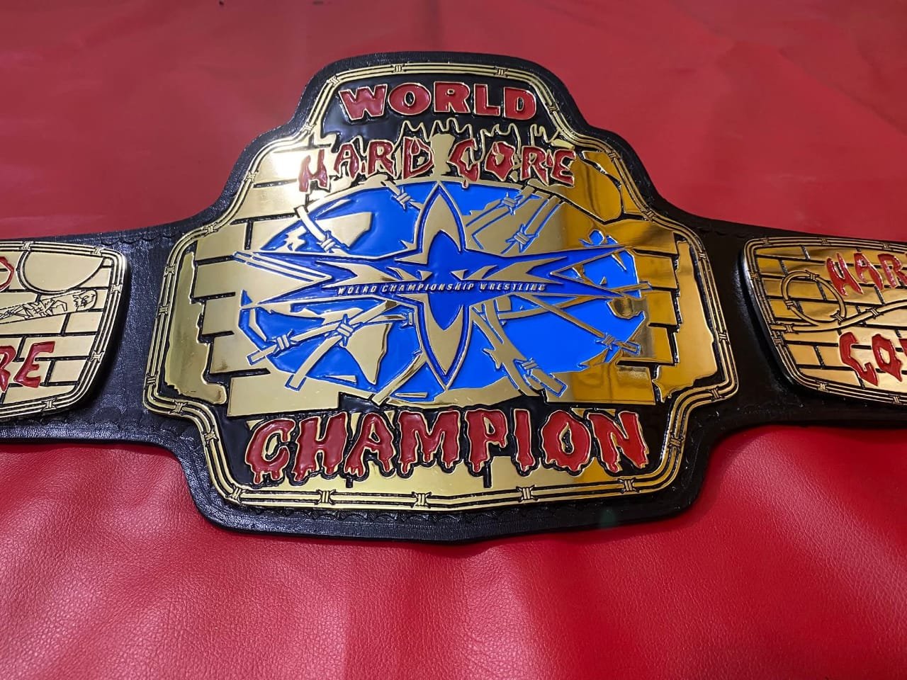 an_9_cc426551-1760-46b1-aae0-981e6f2ccb25 WCW World Hard Core Wrestling Belt 4mm zinc plates Real Leather Strap Replica Belt - Gold Plating - Genuine Leather - Image 6