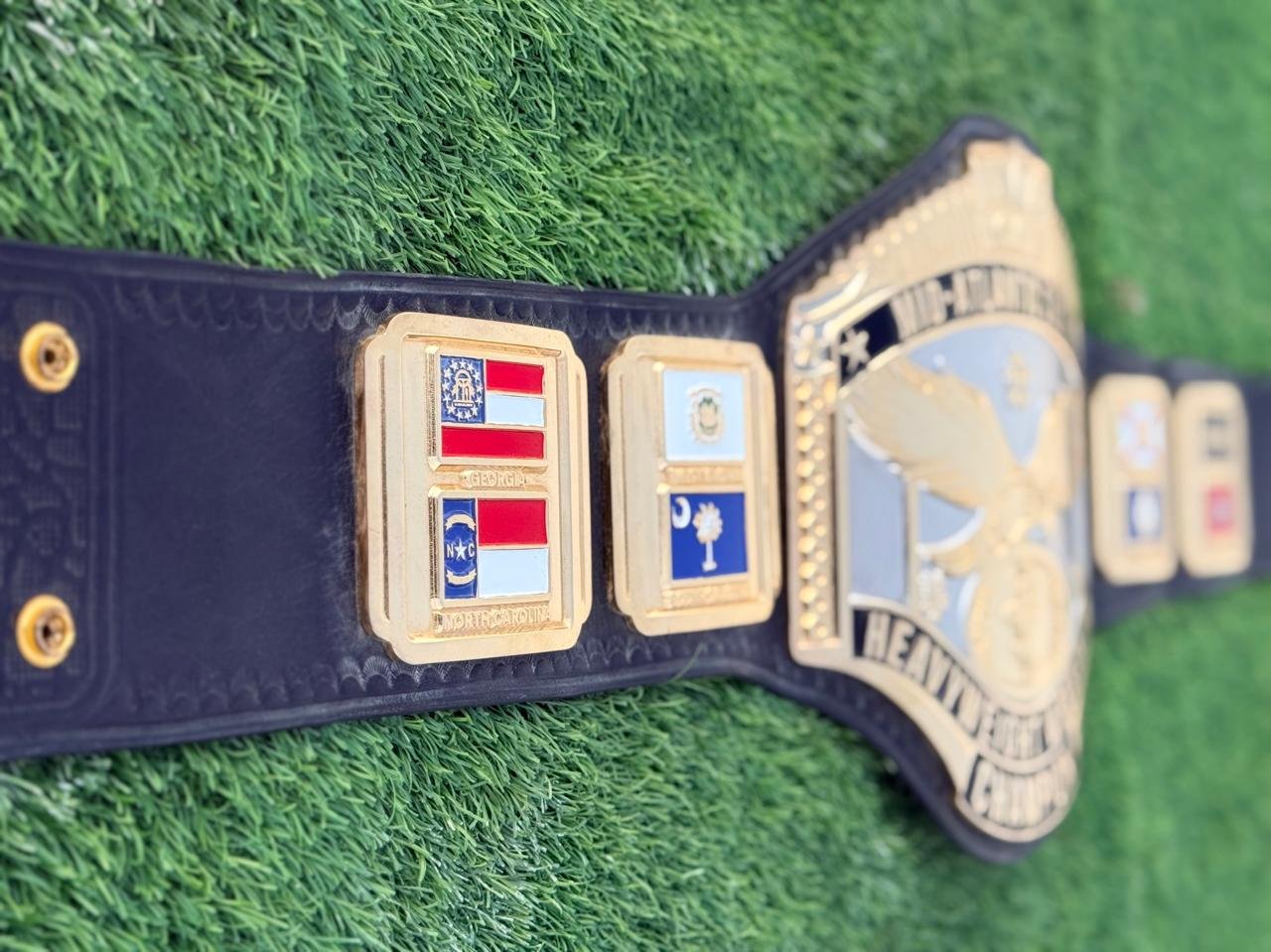 ay_4 Premium CNC 3D NWA Mid-Atlantic Heavyweight Championship belt 24K Gold Dual Adults Size - Image 4