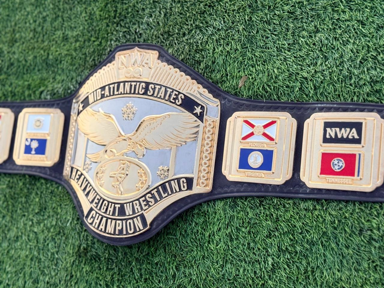 ay_5 Premium CNC 3D NWA Mid-Atlantic Heavyweight Championship belt 24K Gold Dual Adults Size - Image 5