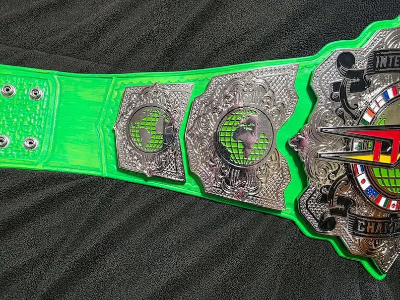 il_794xN.7793942099_o0k4-1 4MM Zinc TNA International Heavyweight Championship Title Belt with Custom Green Strap Adult Size. - Image 6