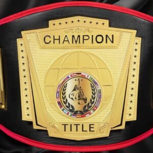 Ottoman Belts TITLE BOXING Force of One gold plated brass championship belt with black leather and red trim