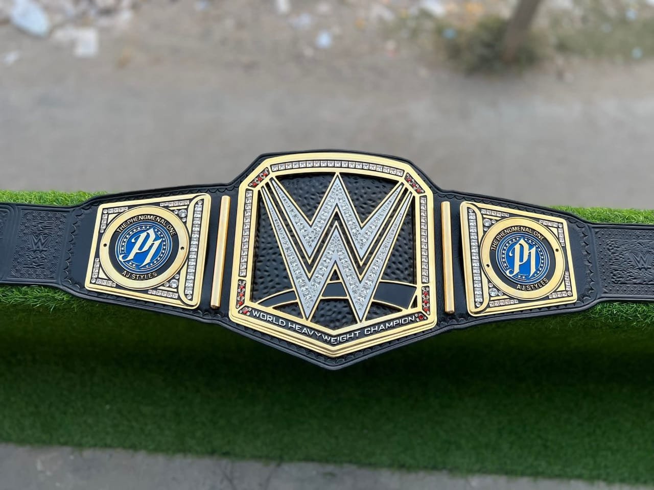 r_2 Premium CNC 3D Worldheavyweight Championship Replica Belt 16MM Releatherd With Aj Styles Side Plates 24K Gold Adults Size - Image 2