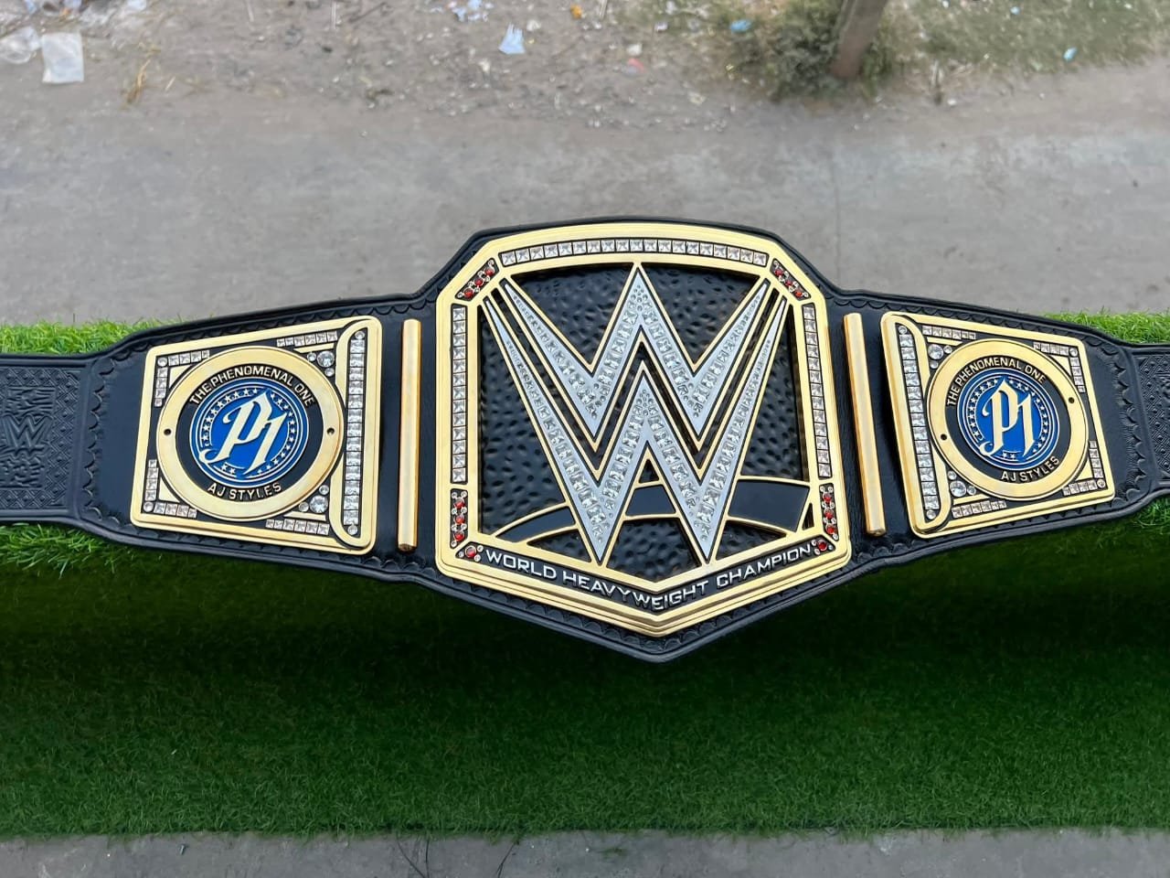 r_7 Premium CNC 3D Worldheavyweight Championship Replica Belt 16MM Releatherd With Aj Styles Side Plates 24K Gold Adults Size - Image 7