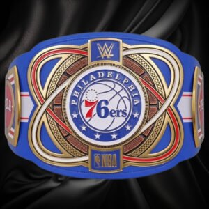 WWE championship belt with Philadelphia 76ers logo on a white background