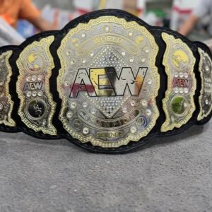 AEW World Wrestling Championship Title Adult Size Belts Heavyweight Belt 2MM - Free Shipping - Genuine Leather Strap - Brass Plates