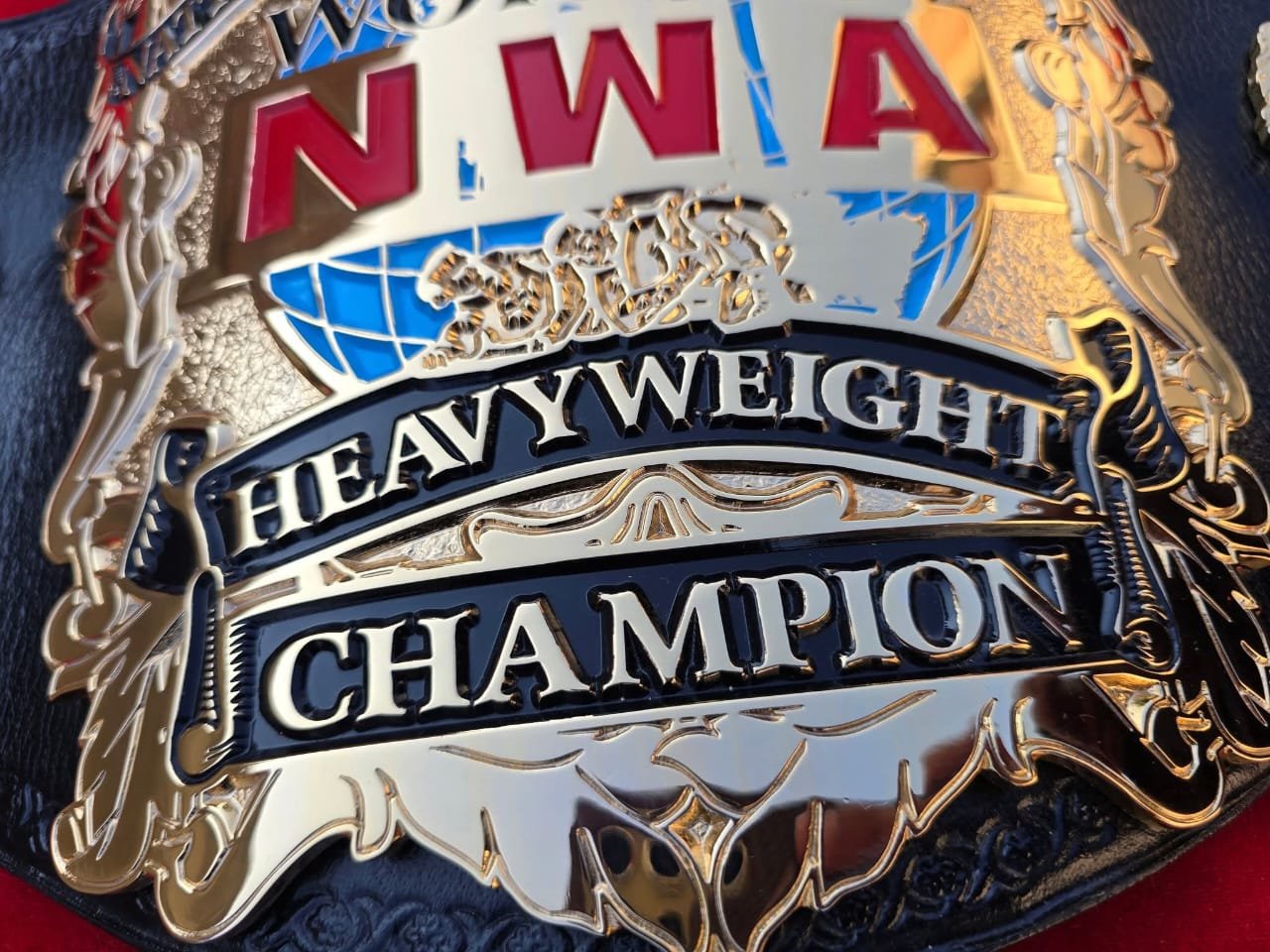 t_3 NWA World Heavyweight Wrestling Championship Belt CNC 3D 24K Gold Hand Tooling Leather